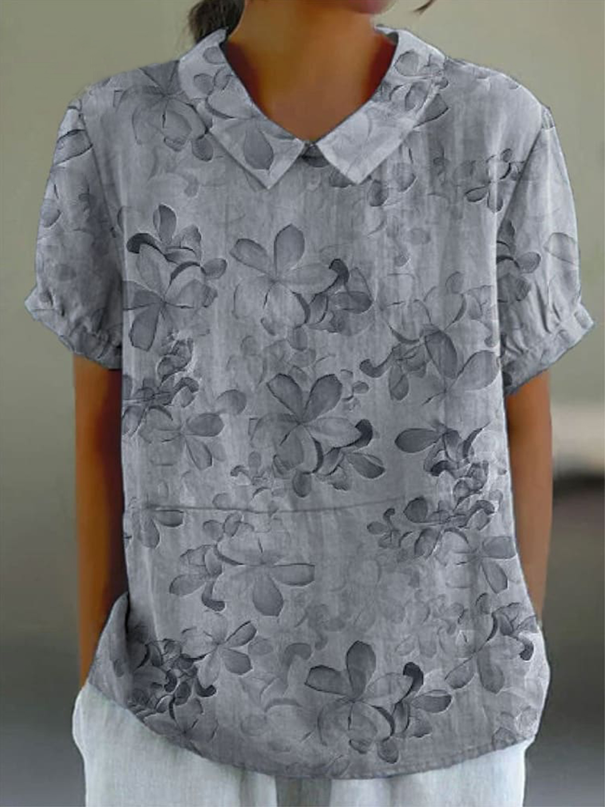 Women's Floral  Print Casual Cotton And Linen Shirt