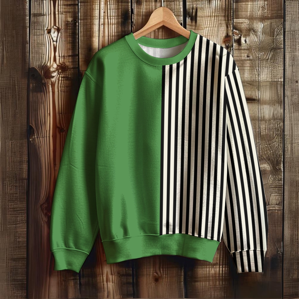 Fresh Green With Black And White Stripes Print Casual Clothes