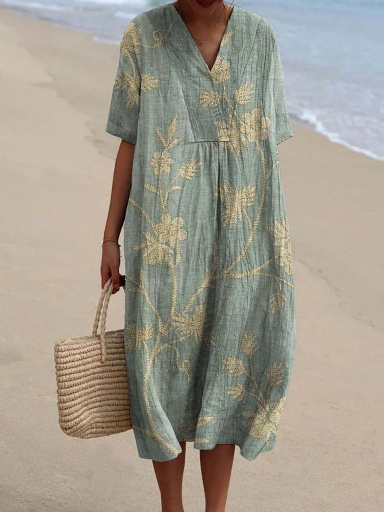 Women's Retro Floral Art Print Casual Flowy Dress