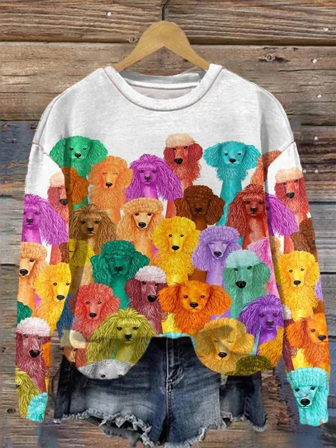 Women's Colorful Dog Print Casual Sweatshirt
