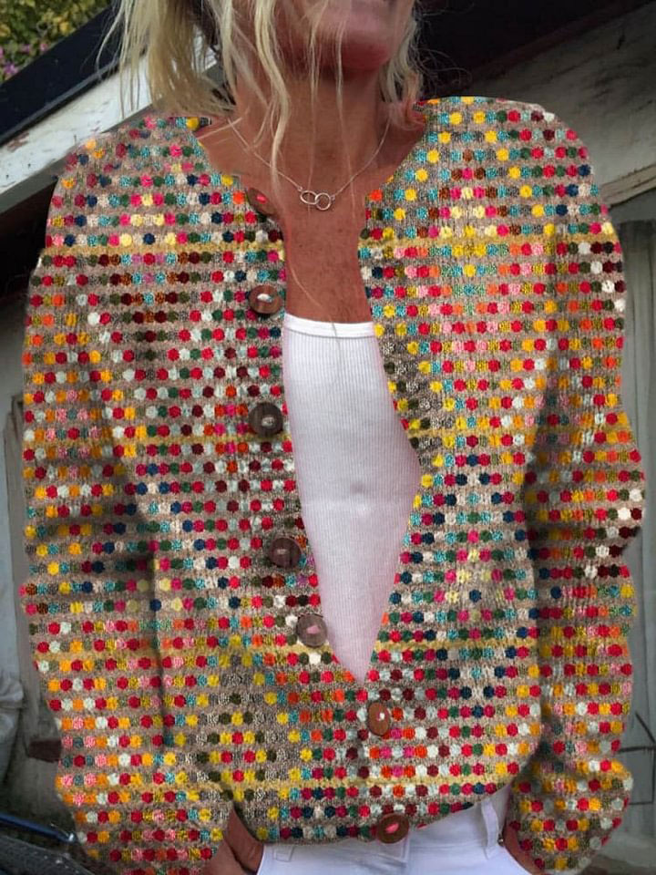 Women's Vintage Polka Dot Pattern Art Print Buttoned Cardigan Sweater