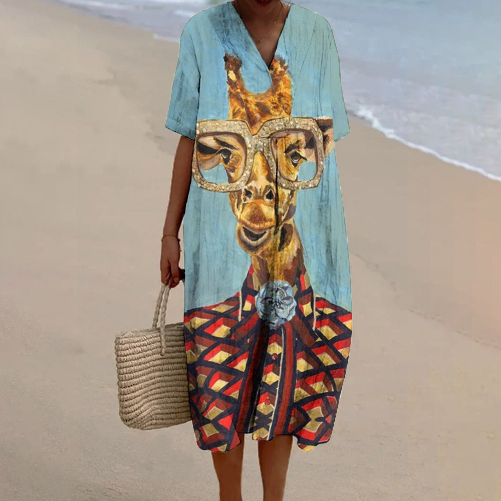 Funny Giraffe In Glasses Printed Casual Clothes