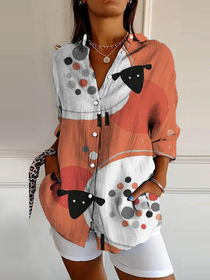 Women's Fun Colorblock Sheep Print Lapel Shirt