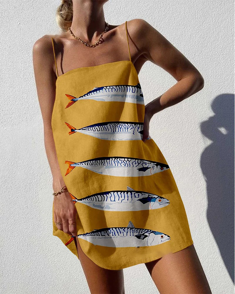 Vintage Fish Print Mini Dress