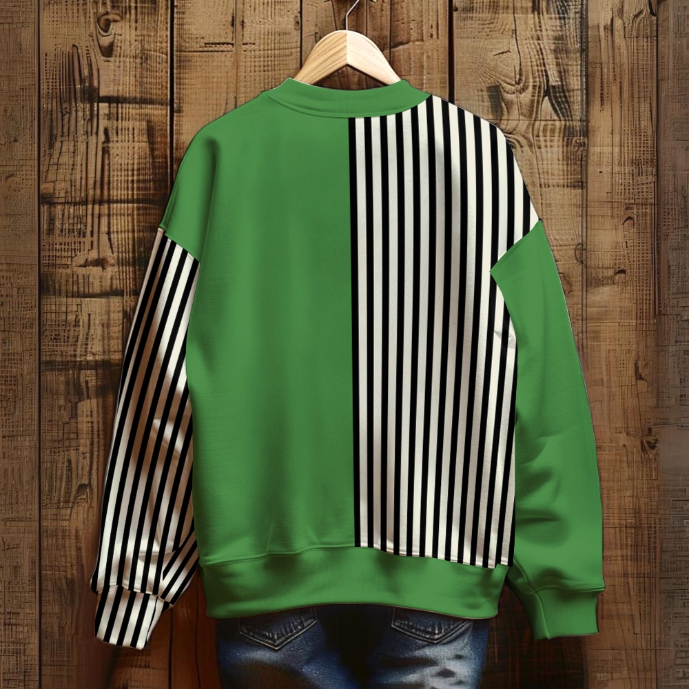 Fresh Green With Black And White Stripes Print Casual Clothes