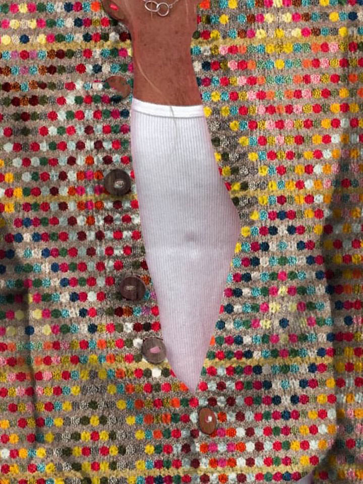 Women's Vintage Polka Dot Pattern Art Print Buttoned Cardigan Sweater