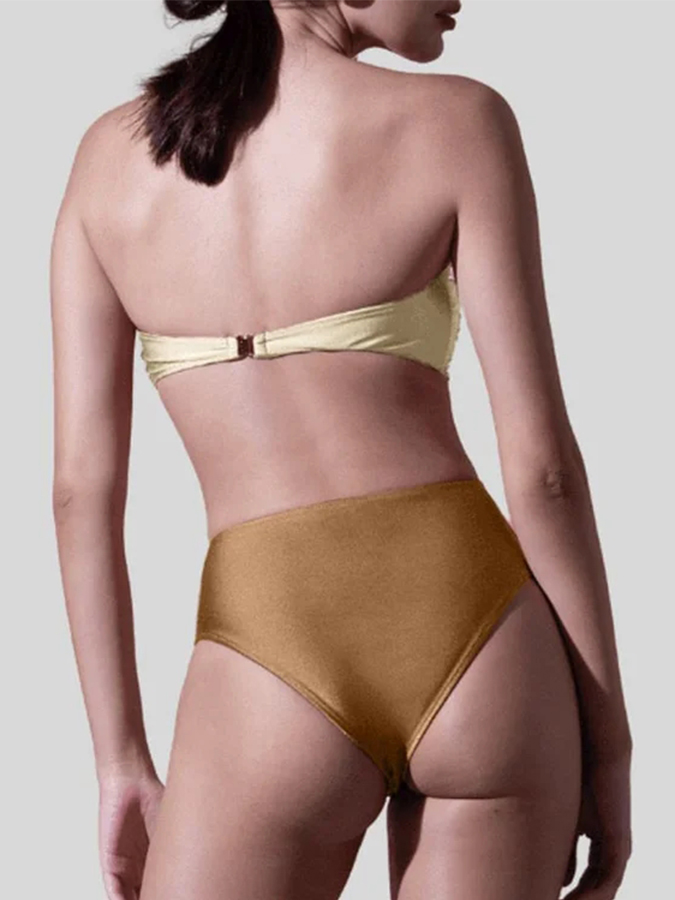 Sling Color Block Cutout High Waist Bikini Swimsuit And Skirt