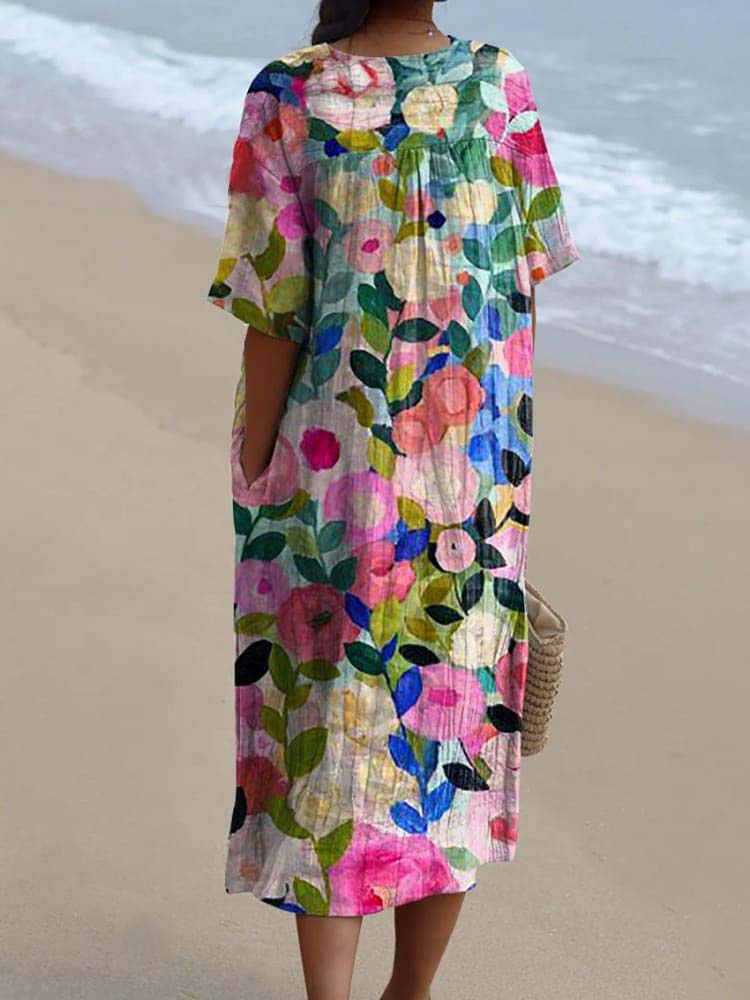 Colorful Spring Floral Garden Printed Women's Flowy Dress