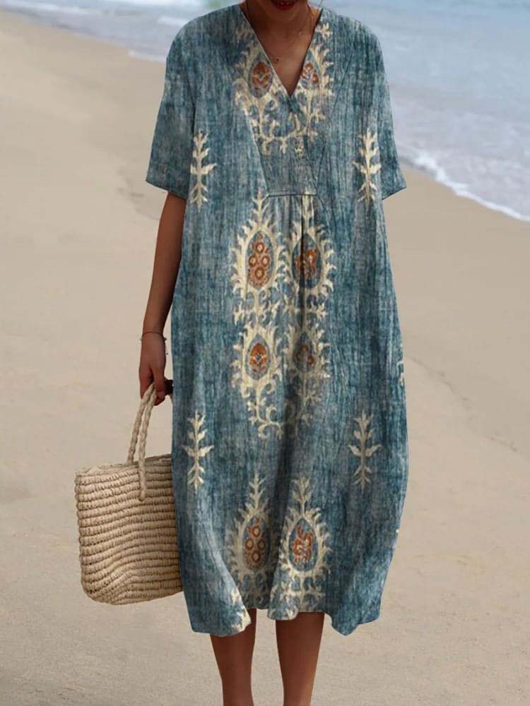 Women's Vintage Floral Ethnic Art Print Casual Flowy Dress