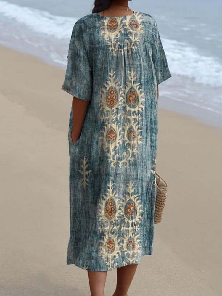 Women's Vintage Floral Ethnic Art Print Casual Flowy Dress