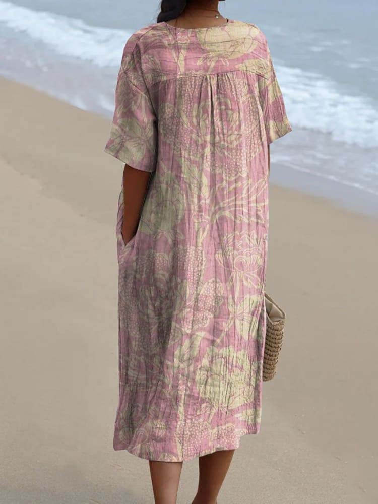 Women's Vintage Lovely Floral Art Print Casual Flowy Dress