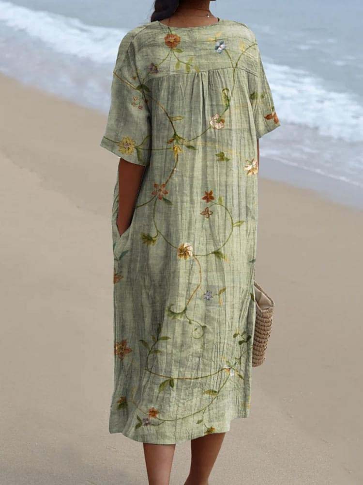 Women's Retro Floral Art Print Casual Flowy Dress
