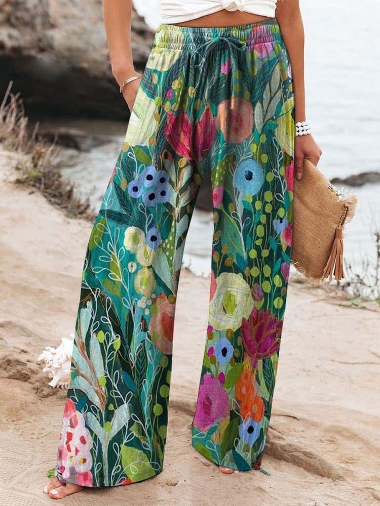 Women's Vintage Flower Print Casual Cotton And Linen Shirt