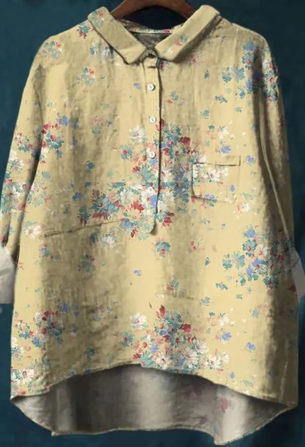 Small Spring Floral Pattern Printed Women's Casual Cotton And Linen Shirt