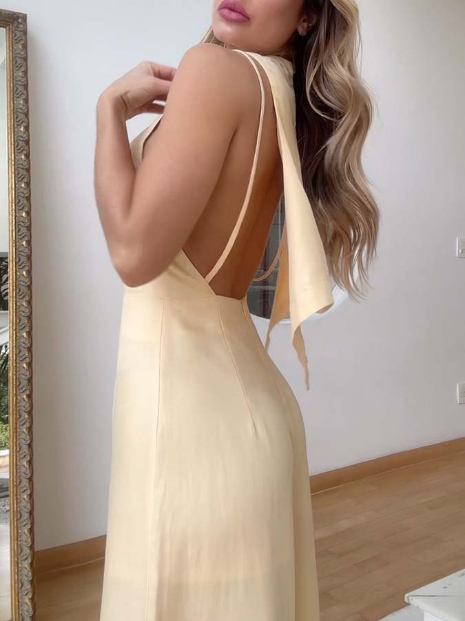 Solid Color Halterneck Sleeveless Jumpsuit