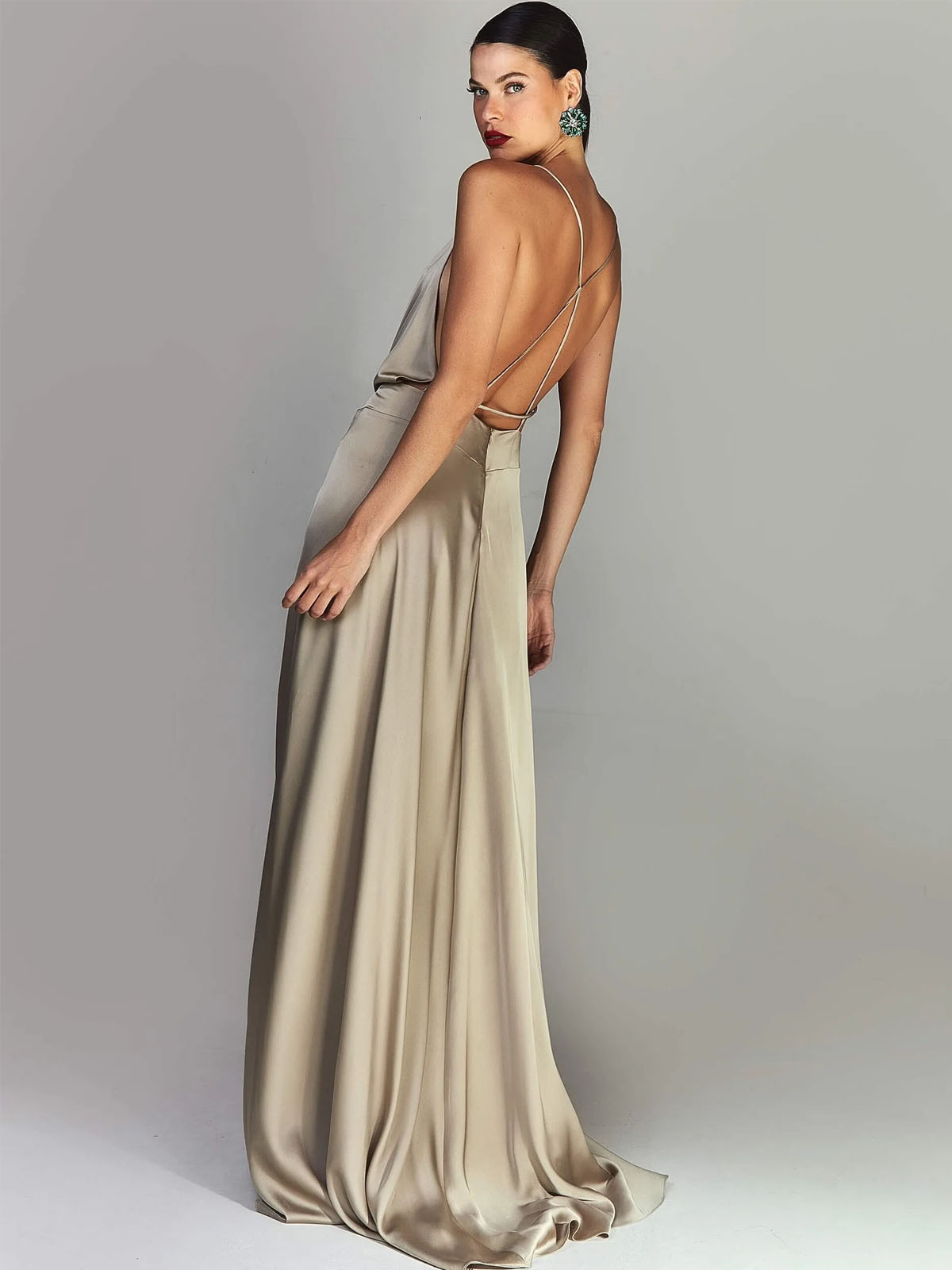 Long Satin Party Dress With Neckline
