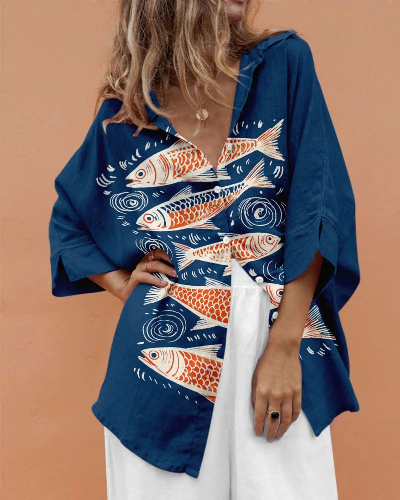 Retro vacation fish print shirt