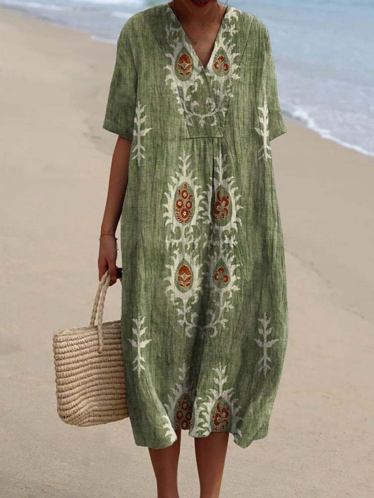 Women's Vintage Floral Ethnic Art Print Casual Flowy Dress