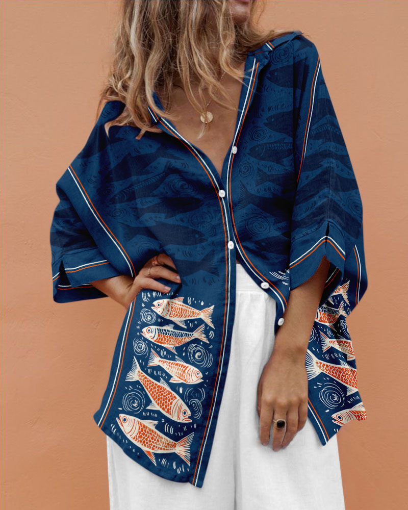 Retro vacation fish print shirt