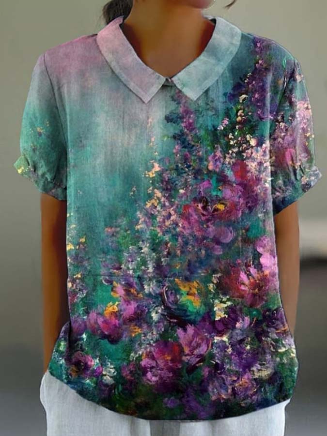 Women'S Oil Painting Floral Print Casual Shirt