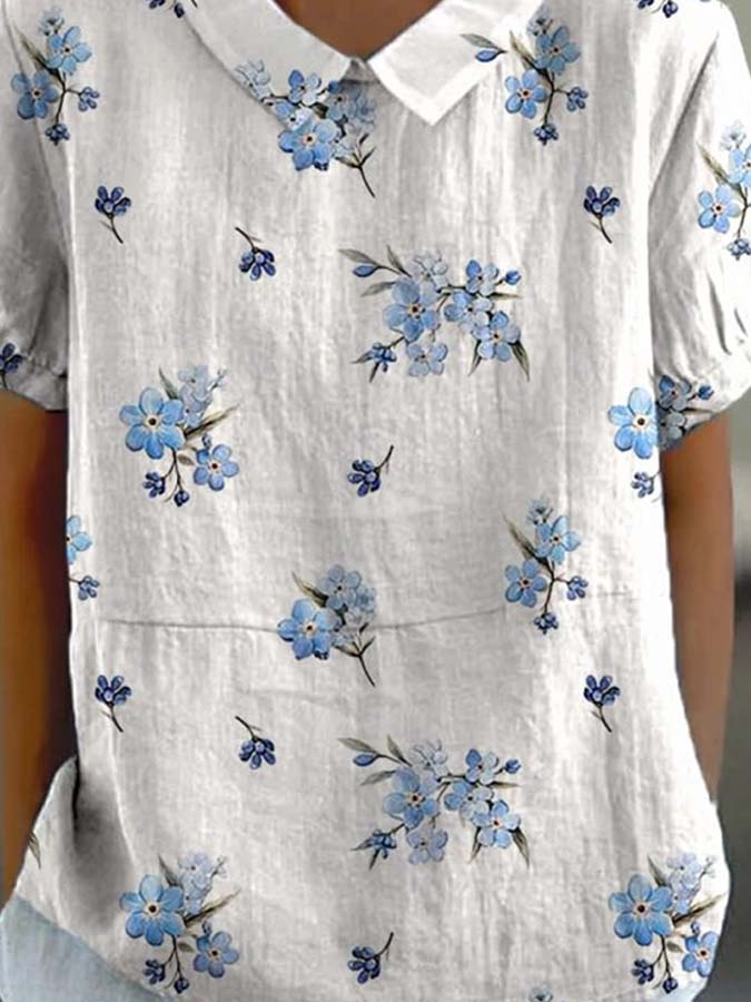 Petite Buttercup Floral Pattern Printed Women's Casual Cotton And Linen Shirt