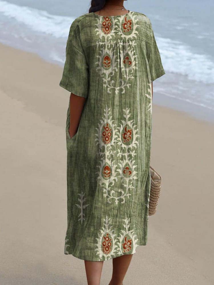 Women's Vintage Floral Ethnic Art Print Casual Flowy Dress