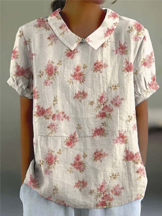 Women's Floral  Print Casual Cotton And Linen Shirt