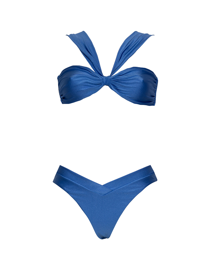 Blue Solid Bikini and Printed Cover-up
