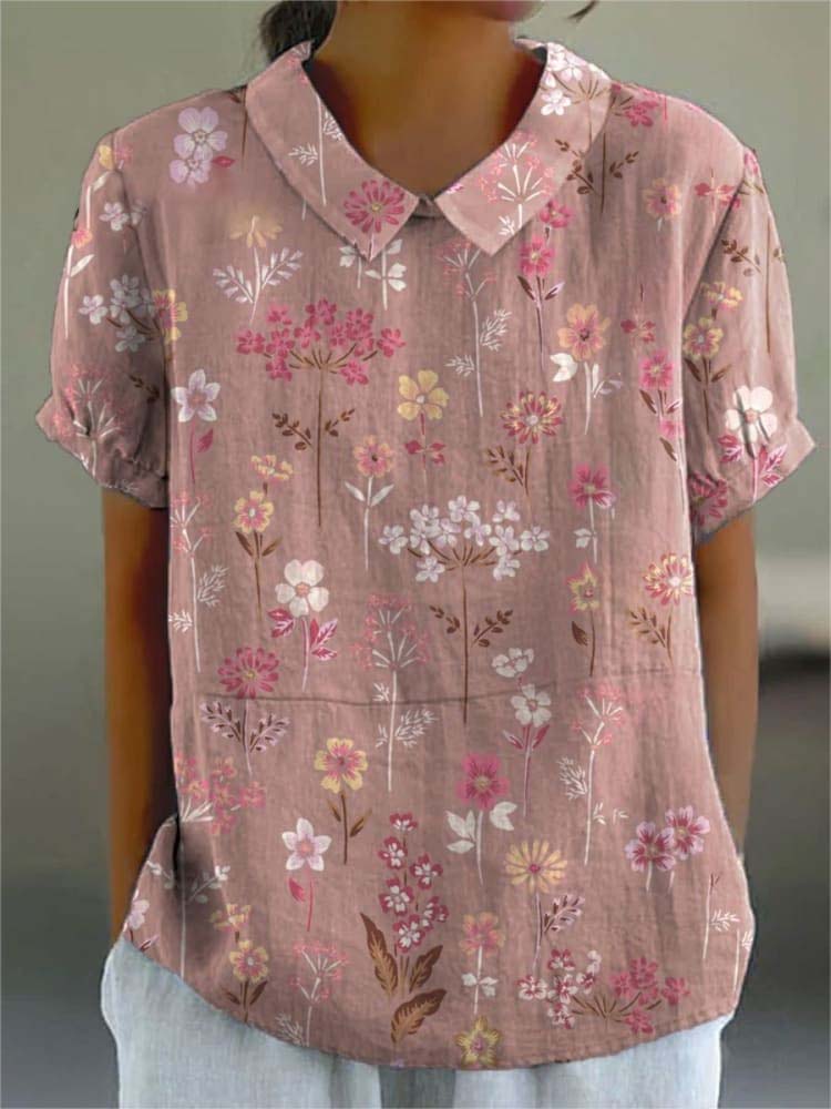 Women's Floral  Print Casual Cotton And Linen Shirt
