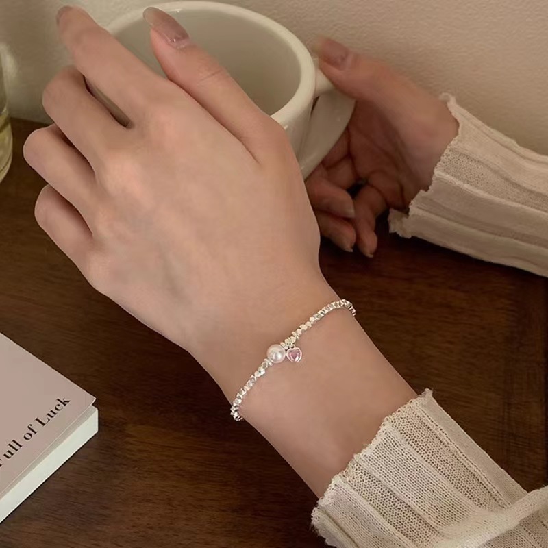 girl's 925 silver zircon wristband : pearl