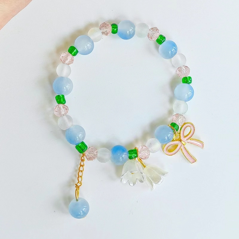 5 pcs girl's glass wristband : lily and butterfly