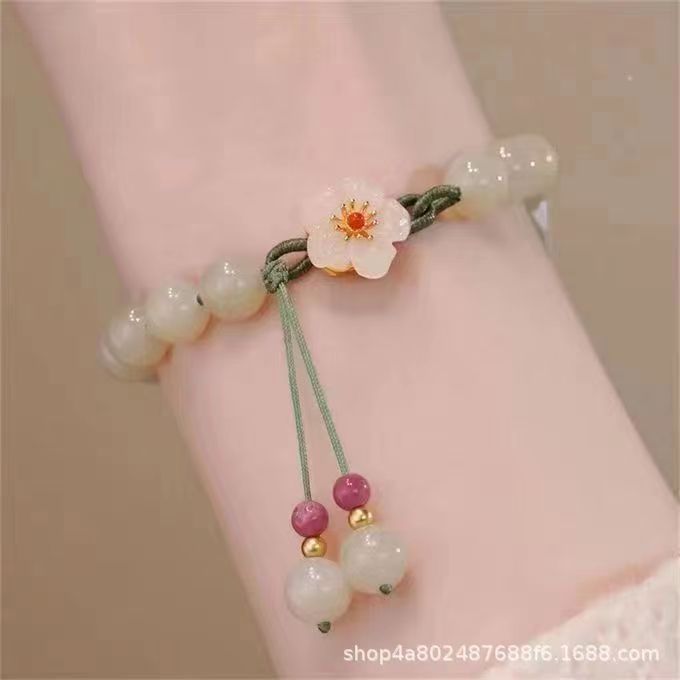 5 pcs girl's jade wristband : peach blossom