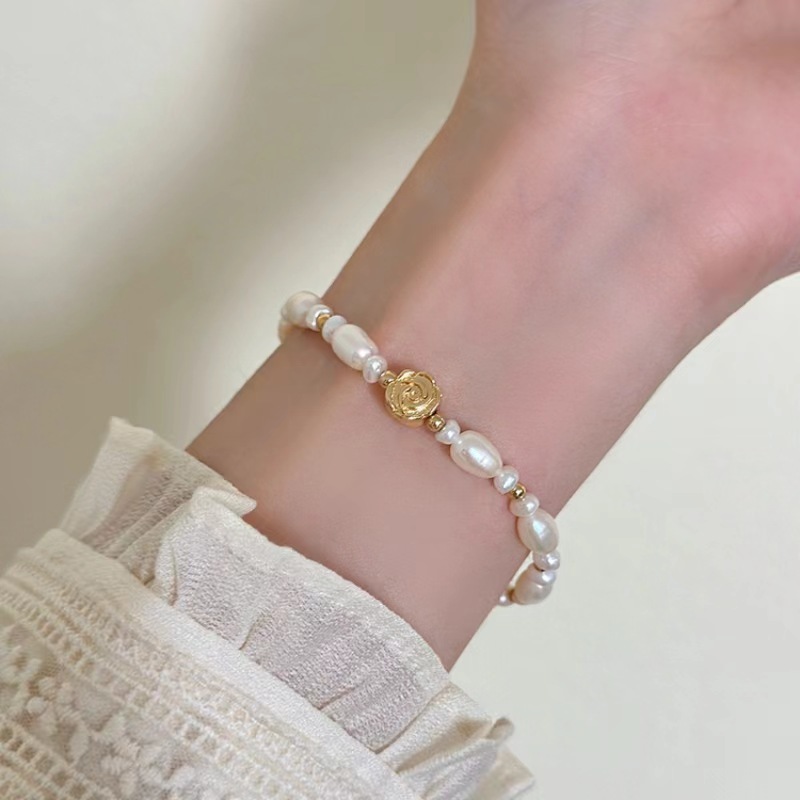 3 pcs girl's pearl wristband : rose