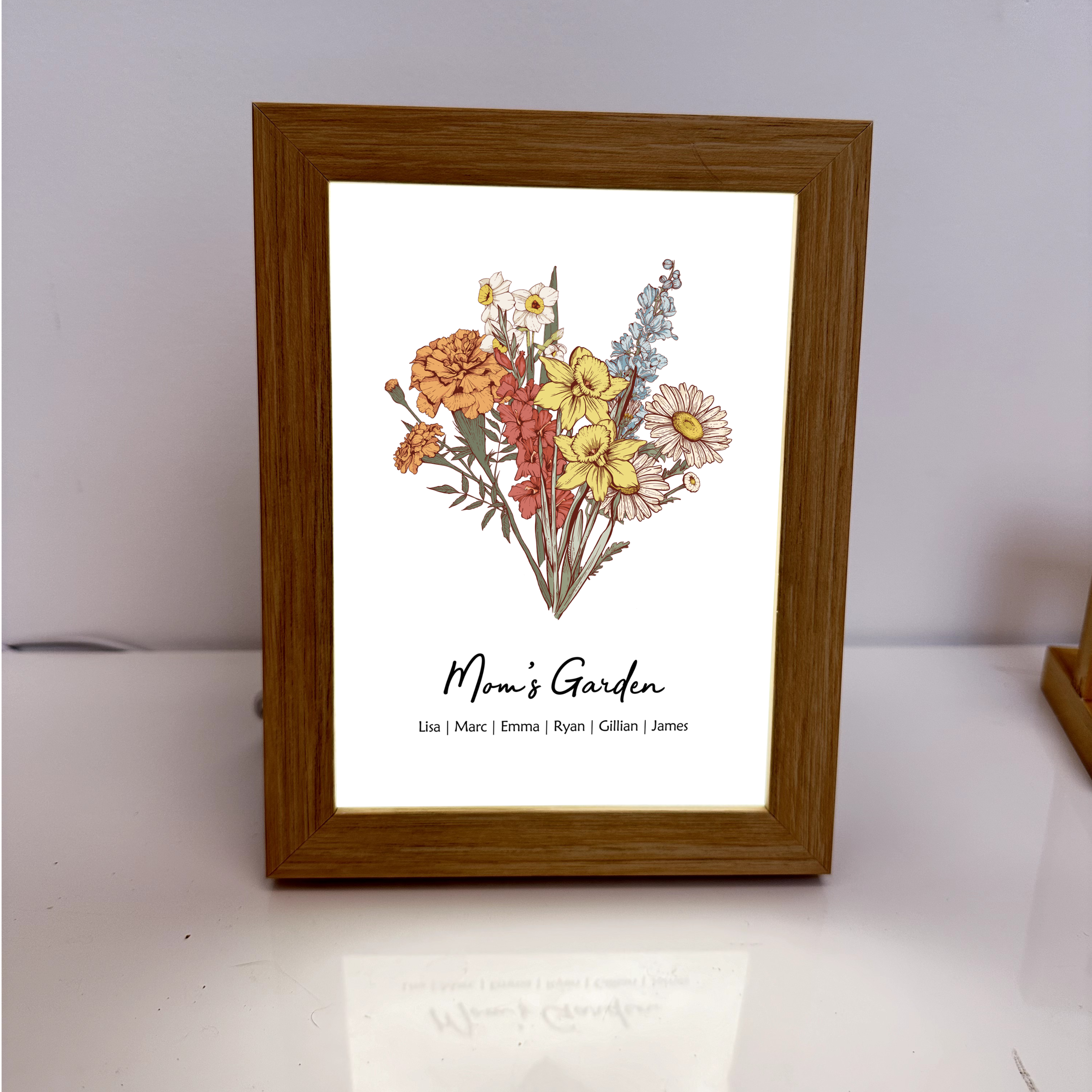 Personalized Family Birth Flower Bouquet LED Light Box Frame