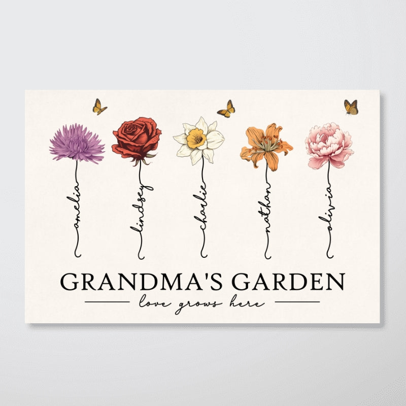 Grandma��s Garden Love Grows Here Beautiful Birth Month Flower Gift For Grandma Mom Personalized Poster