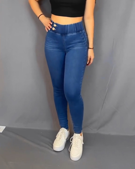 Vaqueros pitillo de cintura alta con elástico