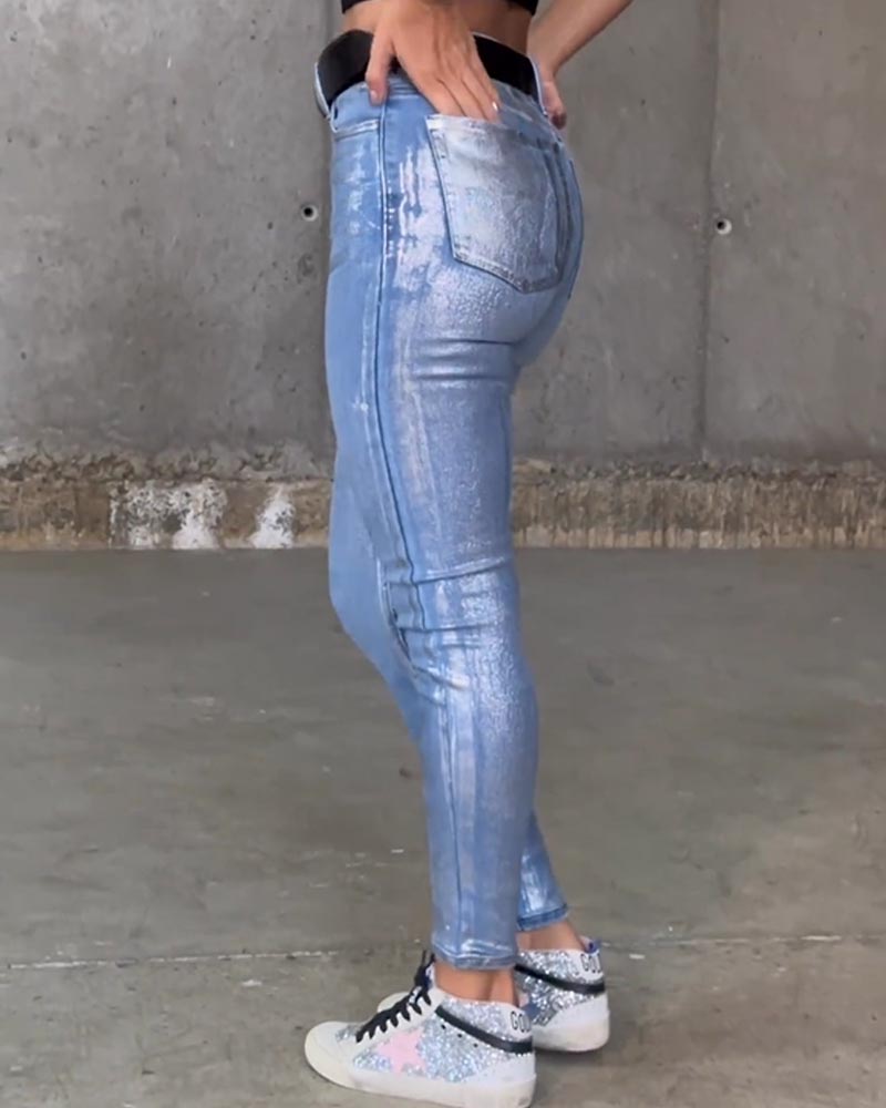 Vaqueros pitillo plateados metalizados