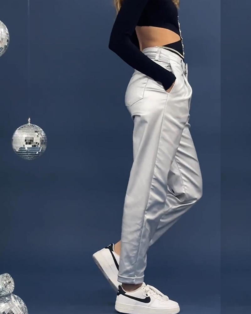 Pantalones de cuero de moda casual cónicos