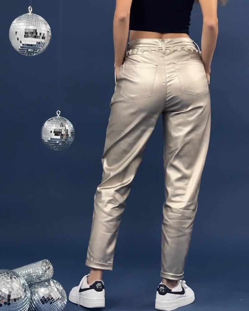 Pantalones de cuero de moda casual cónicos