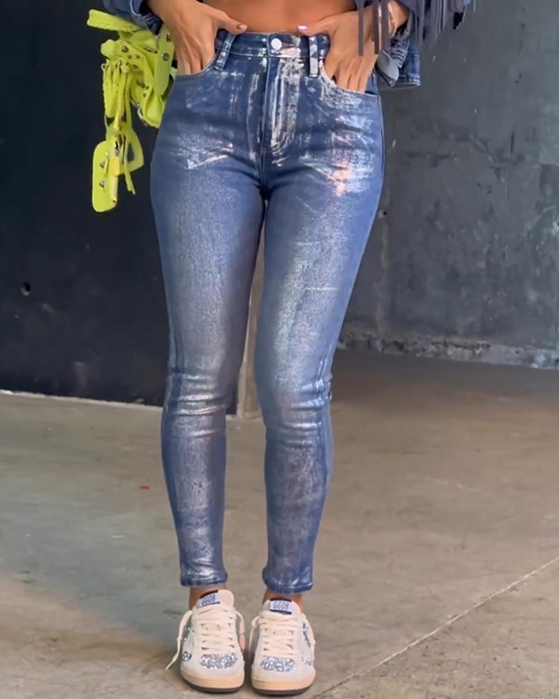 Vaqueros pitillo plateados metalizados