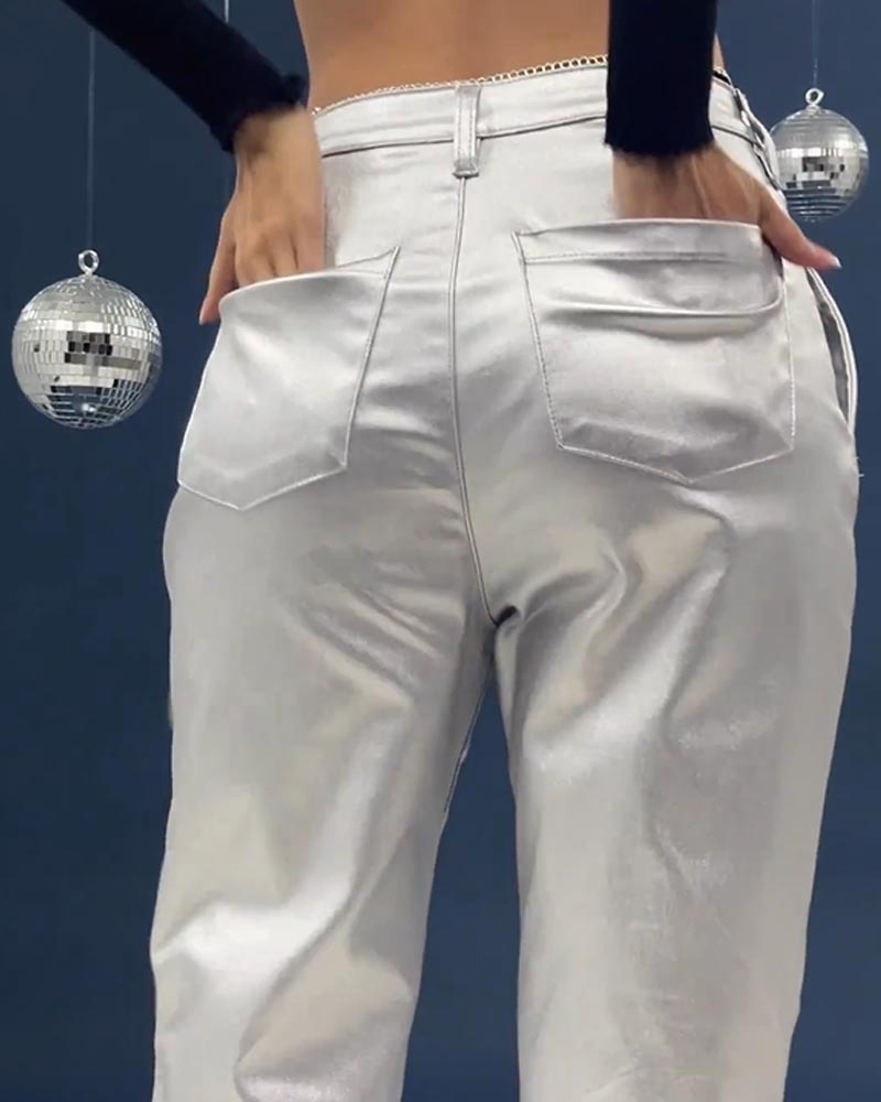 Pantalones de cuero de moda casual cónicos