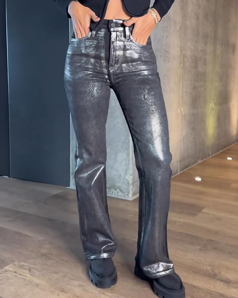 Vaqueros negros plateados metalizados