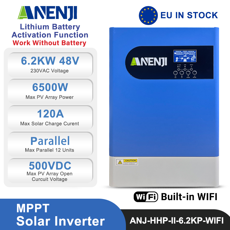 Anenji 6.2KW 48V MPPT Hybrid Solar Inverter Off-Grid Parallel Function for 12unit Max with WIFI -ANENJI