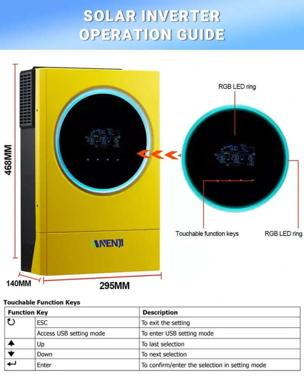 Anenji 6KW 48V Hybrid Grid Tie Solar Inverter Dual Outputs Built-in ...