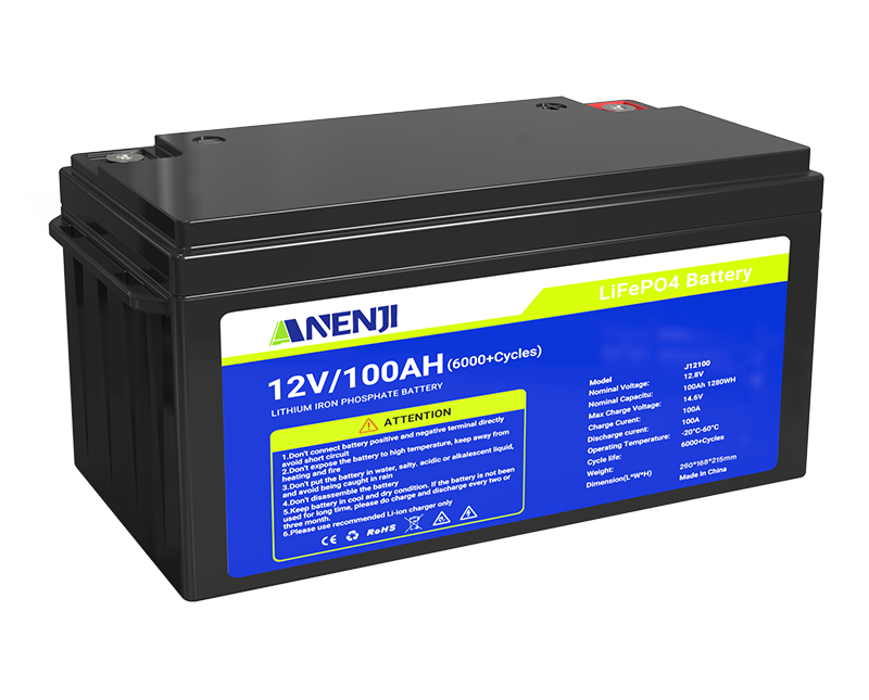 Anenji 12V 100AH LiFePO4 Battery 1.28Kwh 6000+ deep cycles Built-in BMS