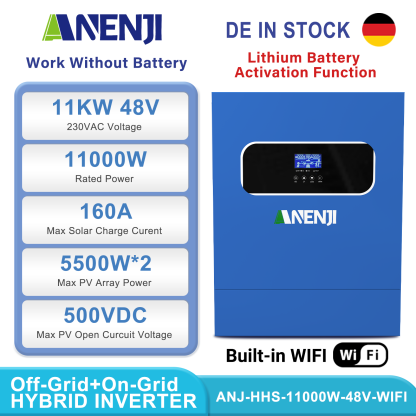 11KW 48V Hybrid Solar Inverter Pure Sine Wave Off-Grid+On-Grid 2*MPPT with WIFI