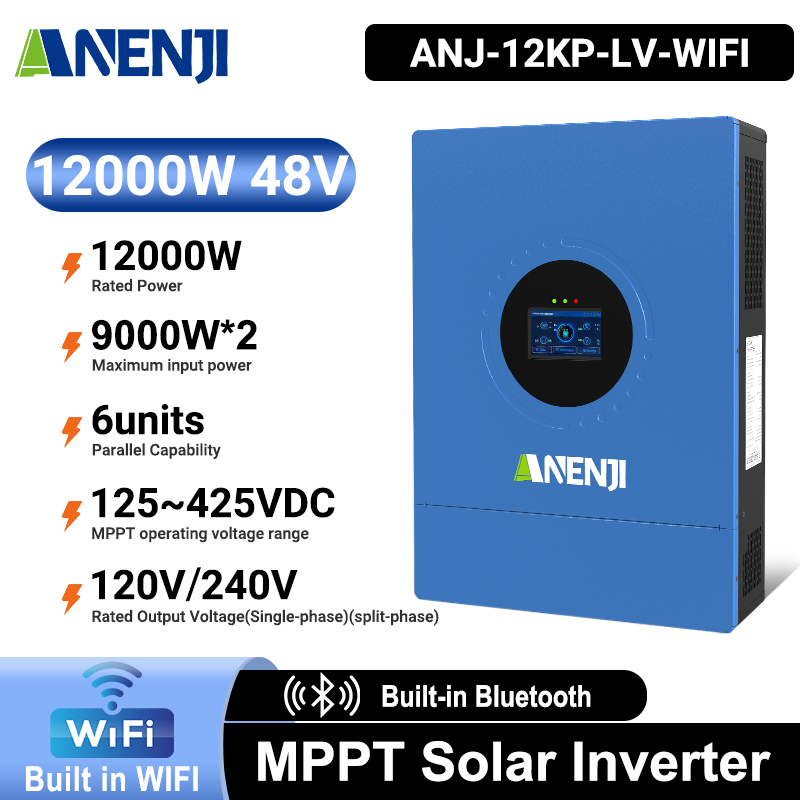Anenji 12KW 48V Hybrid Solar Inverter Split Phase 120V/240V Dual MPPT Charger Parallel-ANENJI