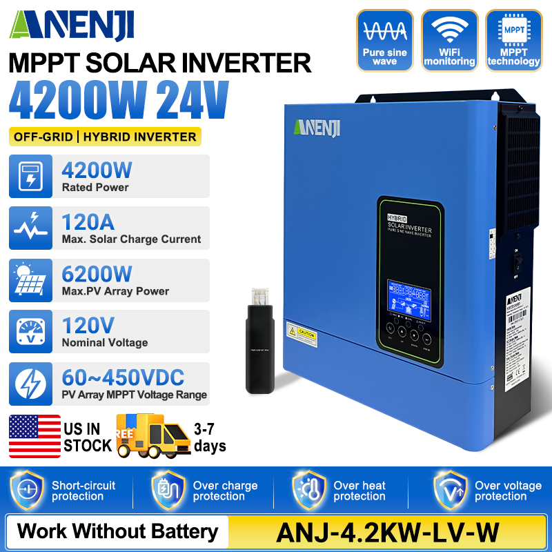 Anenji 4.2KW 24V Hybrid Solar Inverter On grid Off grid Inverter with WIFI