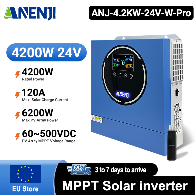 Anenji 4.2KW 24V Hybrid Solar Inverter On grid Off grid Inverter with WIFI 100A MPPT Dual Outputs