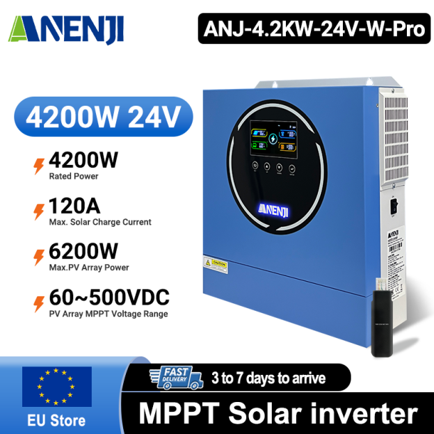 Anenji 4.2KW 24V Hybrid Solar Inverter On grid Off grid Inverter with WIFI 100A MPPT Dual Outputs